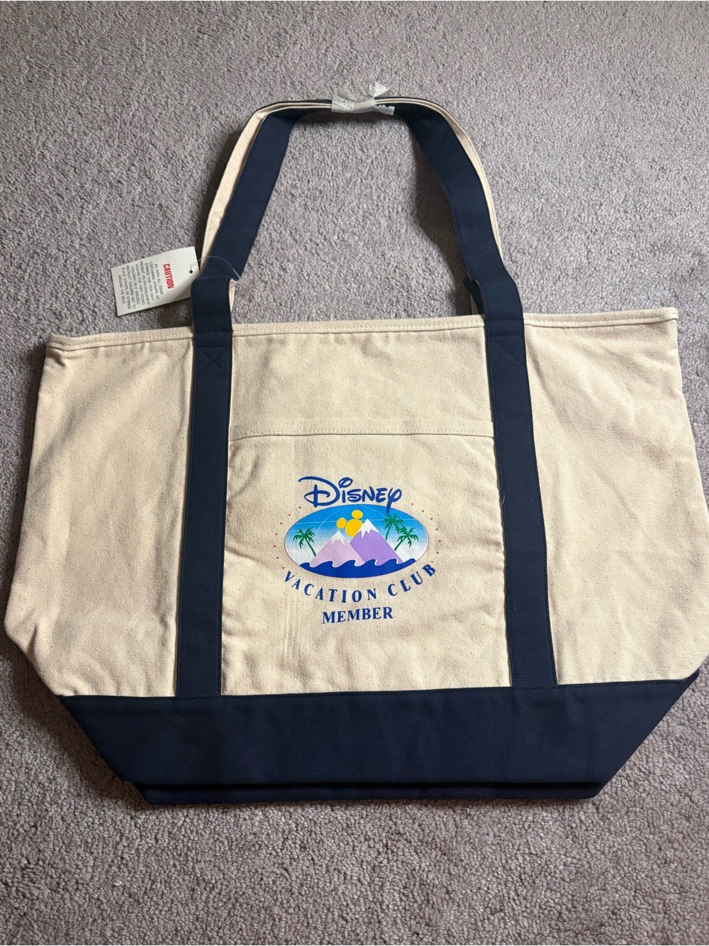Disney Canvas Tote Bag in Cream and Navy with Vacation Club Logo